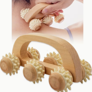 Handheld Wooden Body Massage Roller (6-Wheel)